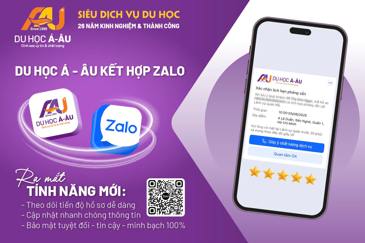 DU HỌC Á - ÂU KẾT HỢP VỚI ZALO CHÍNH THỨC RA MẮT TÍNH NĂNG THÔNG BÁO THEO DÕI TIẾN ĐỘ HỒ SƠ QUA ZALO OA