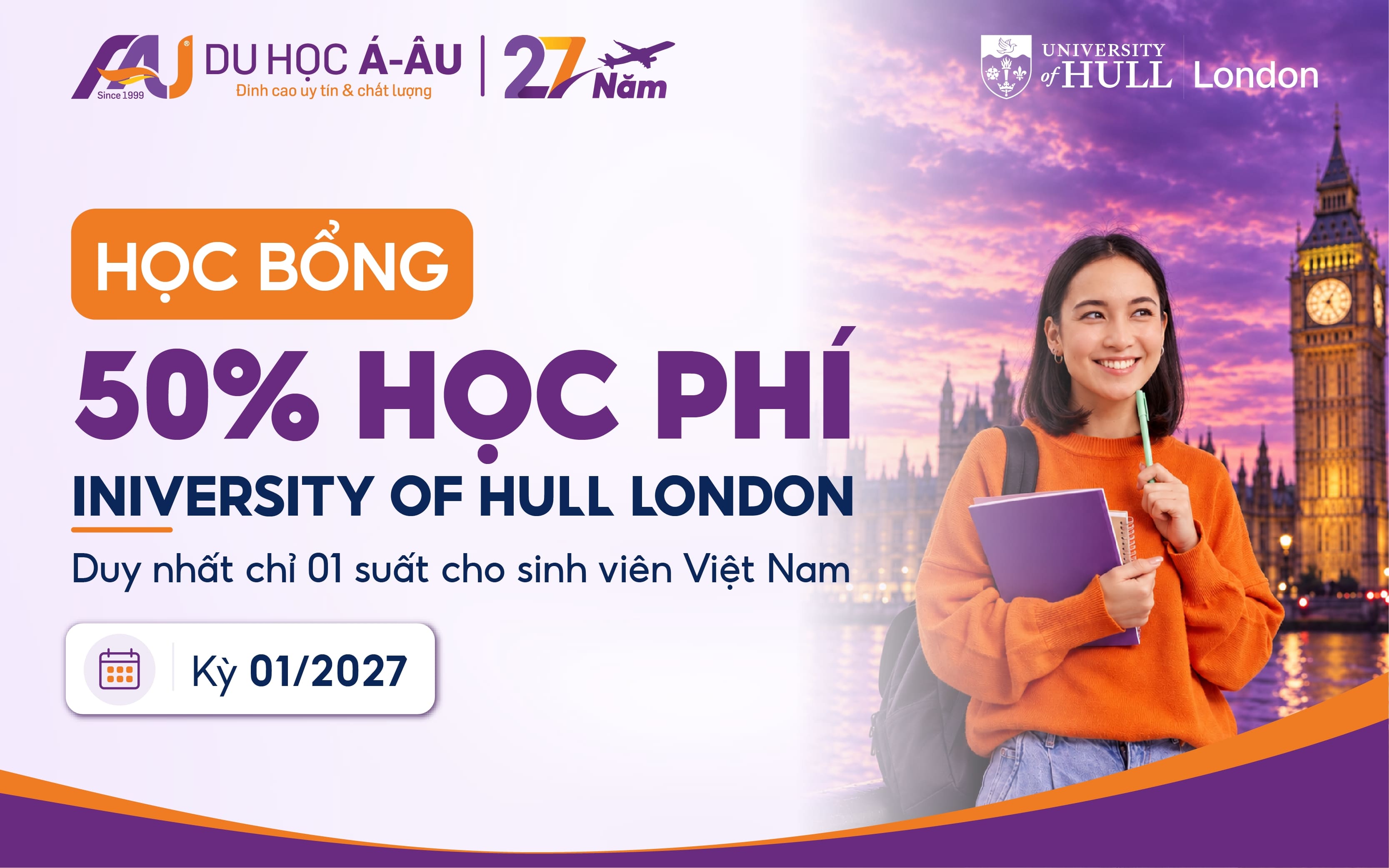 Học bổng University of Hull London 2027 – Giảm 50% học phí