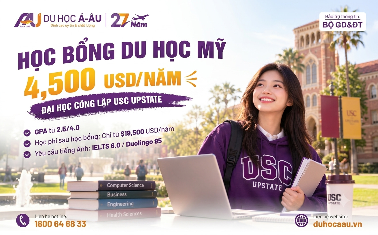 CHƯƠNG TRÌNH HỌC BỔNG $4,500/NĂM TẠI ĐẠI HỌC CÔNG LẬP MỸ – USC UPSTATE